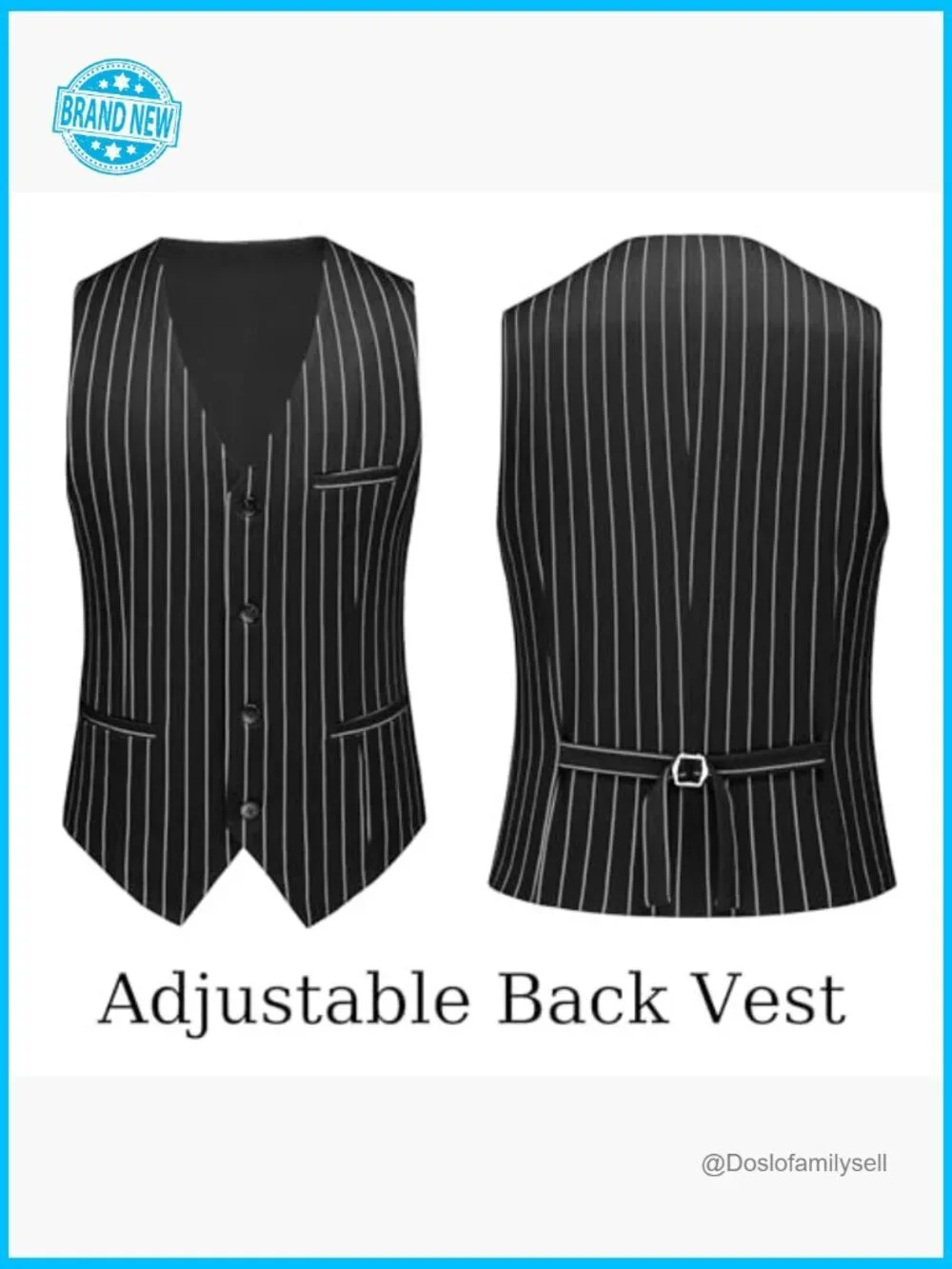Slim Fit Pinstripe Suit Set Classic Elegant Formal Tuxedo Jacket Vest Pants